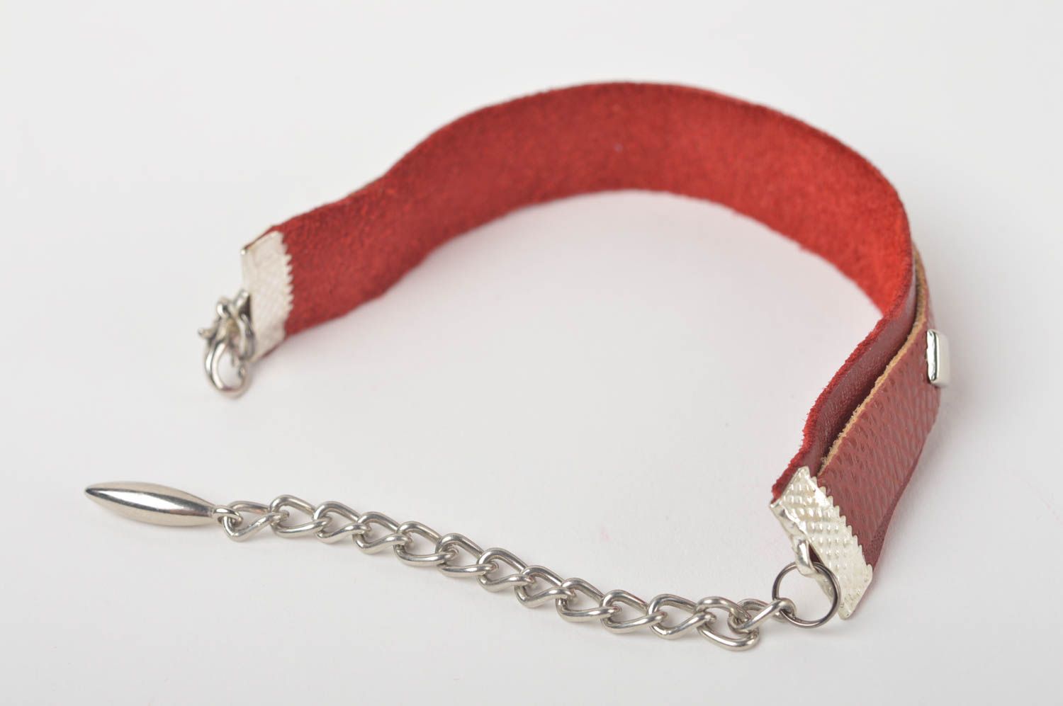 Bracelet cuir Bijoux fait main design original large rouge Accessoire femme photo 4