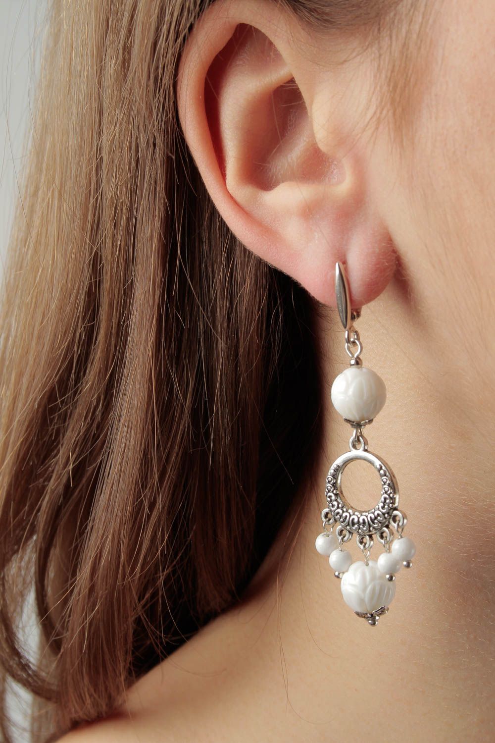 Handmade massive earrings jewelry with natural stone unusual earrings photo 1