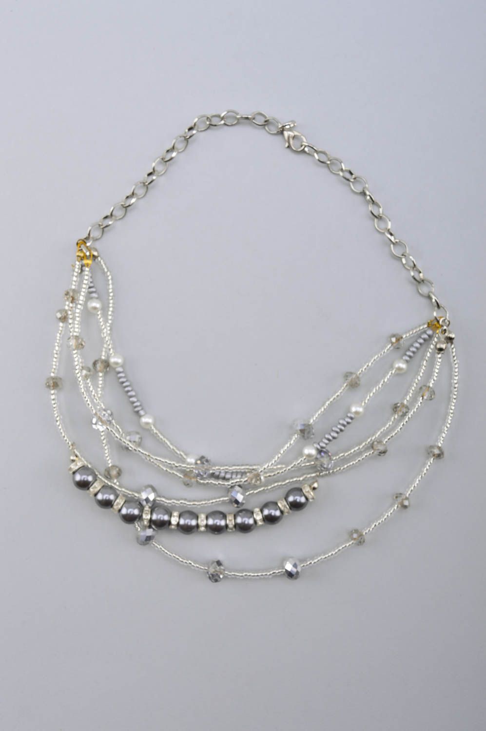 Collier chaîne avec cristaux Bijou fait main perles de rocaille Accessoire femme photo 2