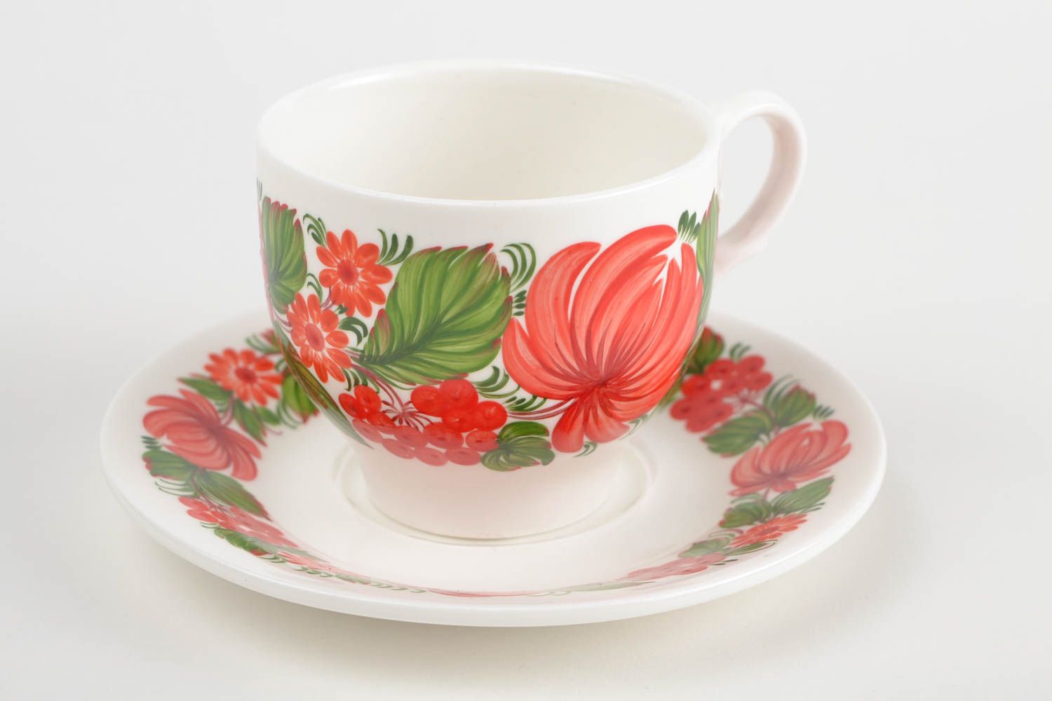 8 oz porcelain teacup with Russian style floral bright pattern photo 4