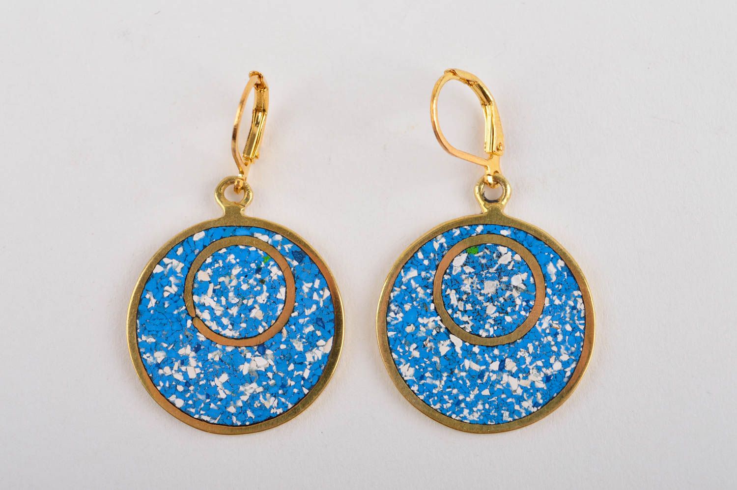 Серьги из натуральных камней handmade серьги из латуни женские серьги голубые фото 3