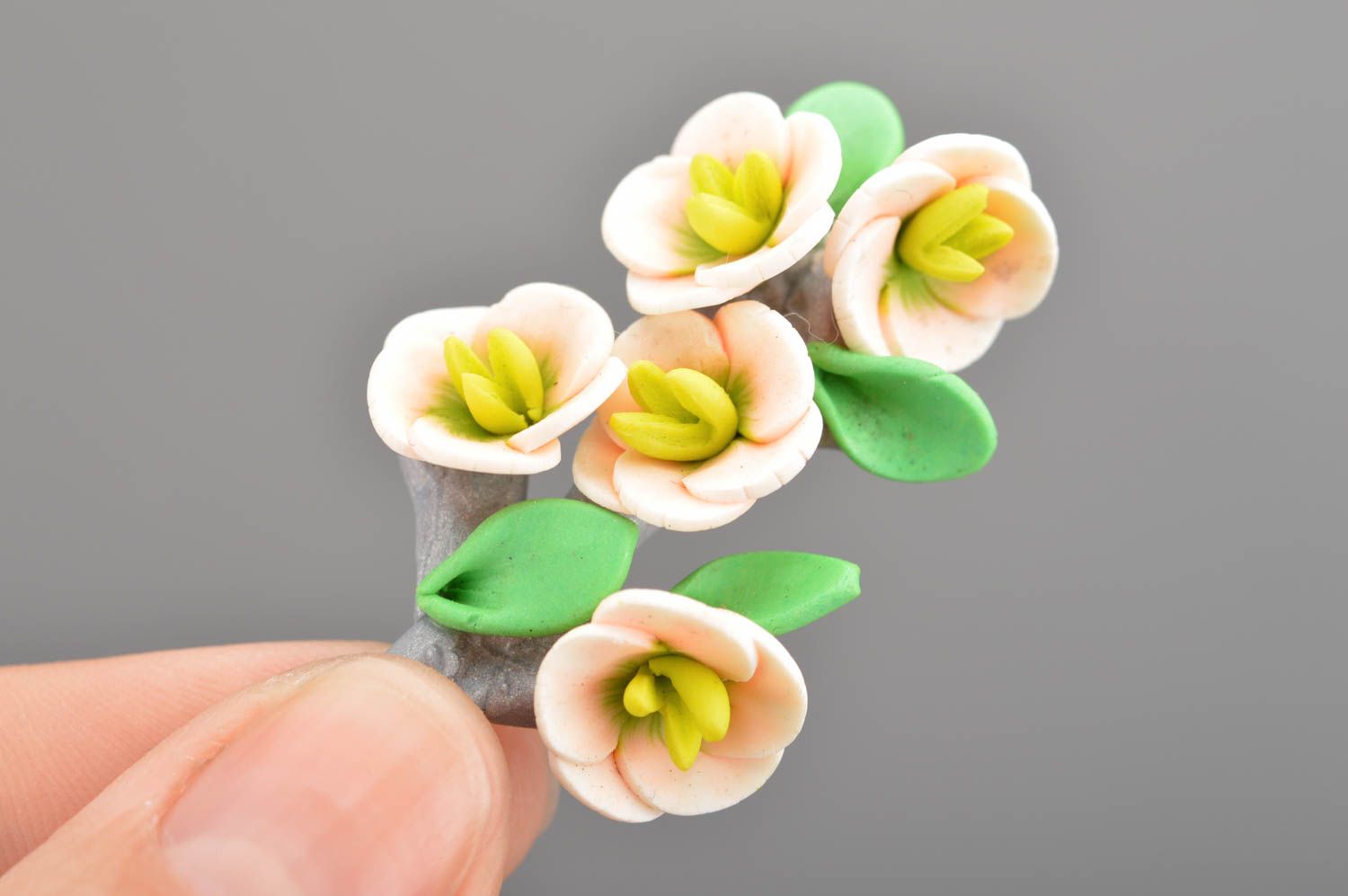 Handmade designer brooch with polymer clay flowers tender pink for ladies photo 2
