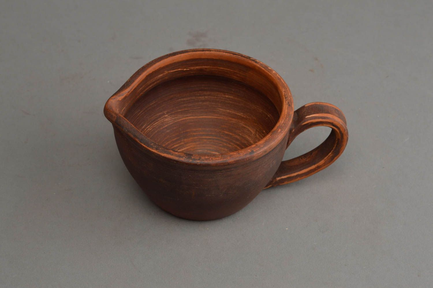 Capacity for cream made of red clay handmade pottery 250 ml decorative ceramics photo 3