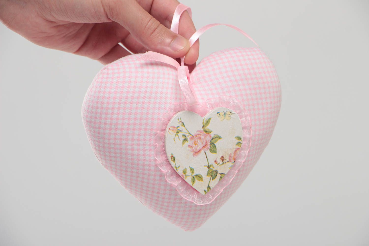 Мягкая подвеска сердце для дома ручной работы оригинальная красивая розовая фото 5