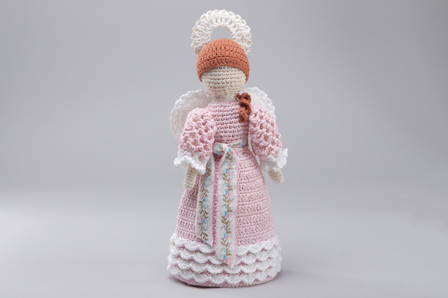 Handmade soft toy angel crocheted of cotton threads for kids and interior decor photo 1