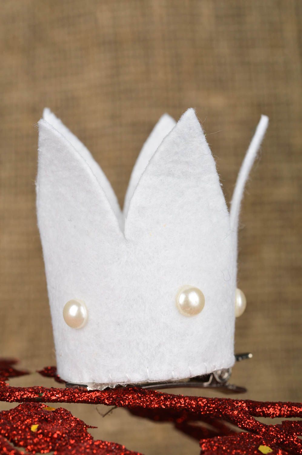 White handmade hair clip textile barrette designer hair accessories gift ideas photo 1