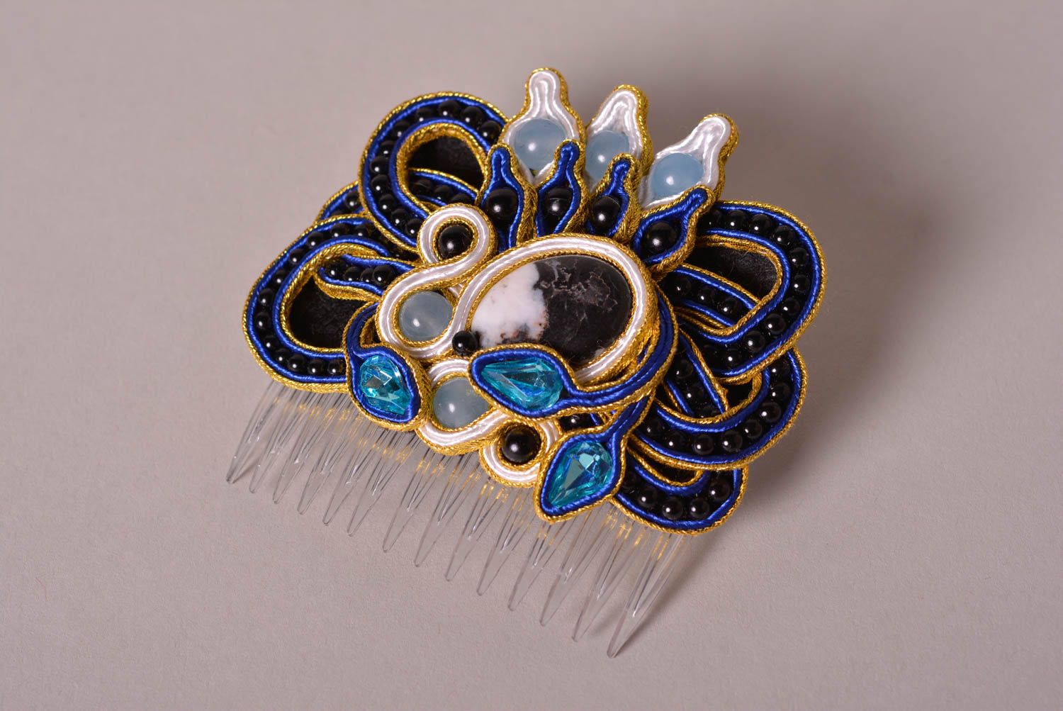 Handmade designer hair comb soutache hair jewelry hair accessories gifts for her photo 1