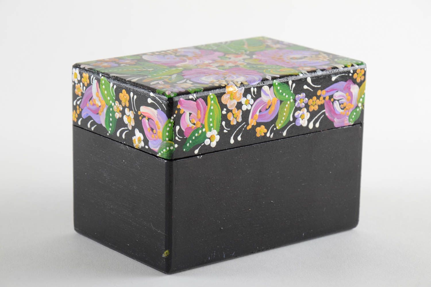 Caja de madera artesanal pintada de autor bonita rectangular vistosa foto 4