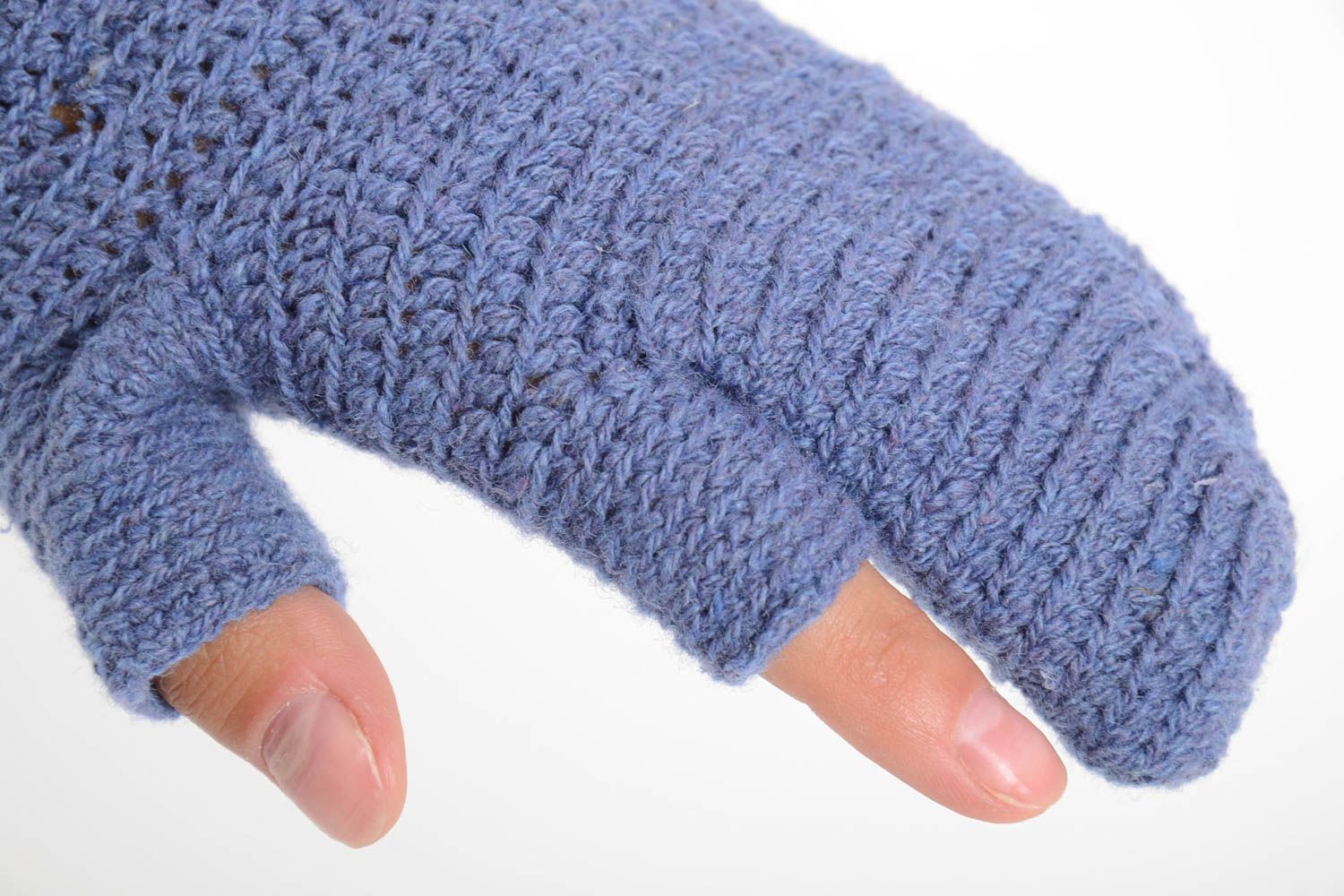 Guanti a manopola di lana fatti a mano guanti a maglia accessori da donna blu
 foto 3