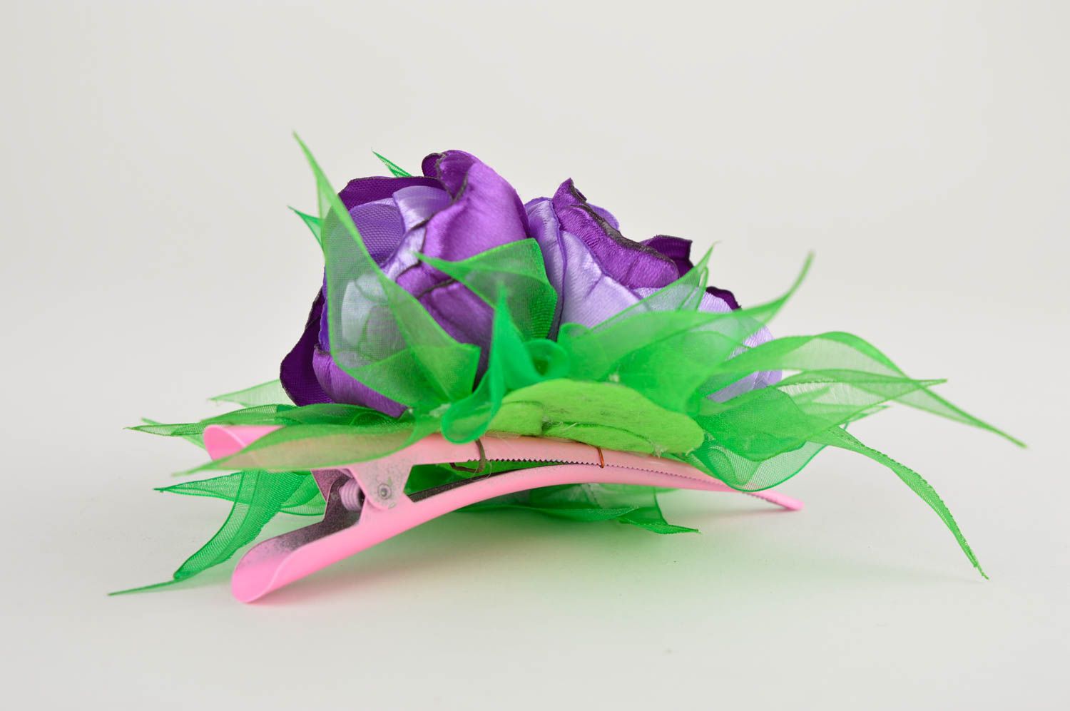 Unusual handmade textile barrette flower hair clip accessories for girls photo 4
