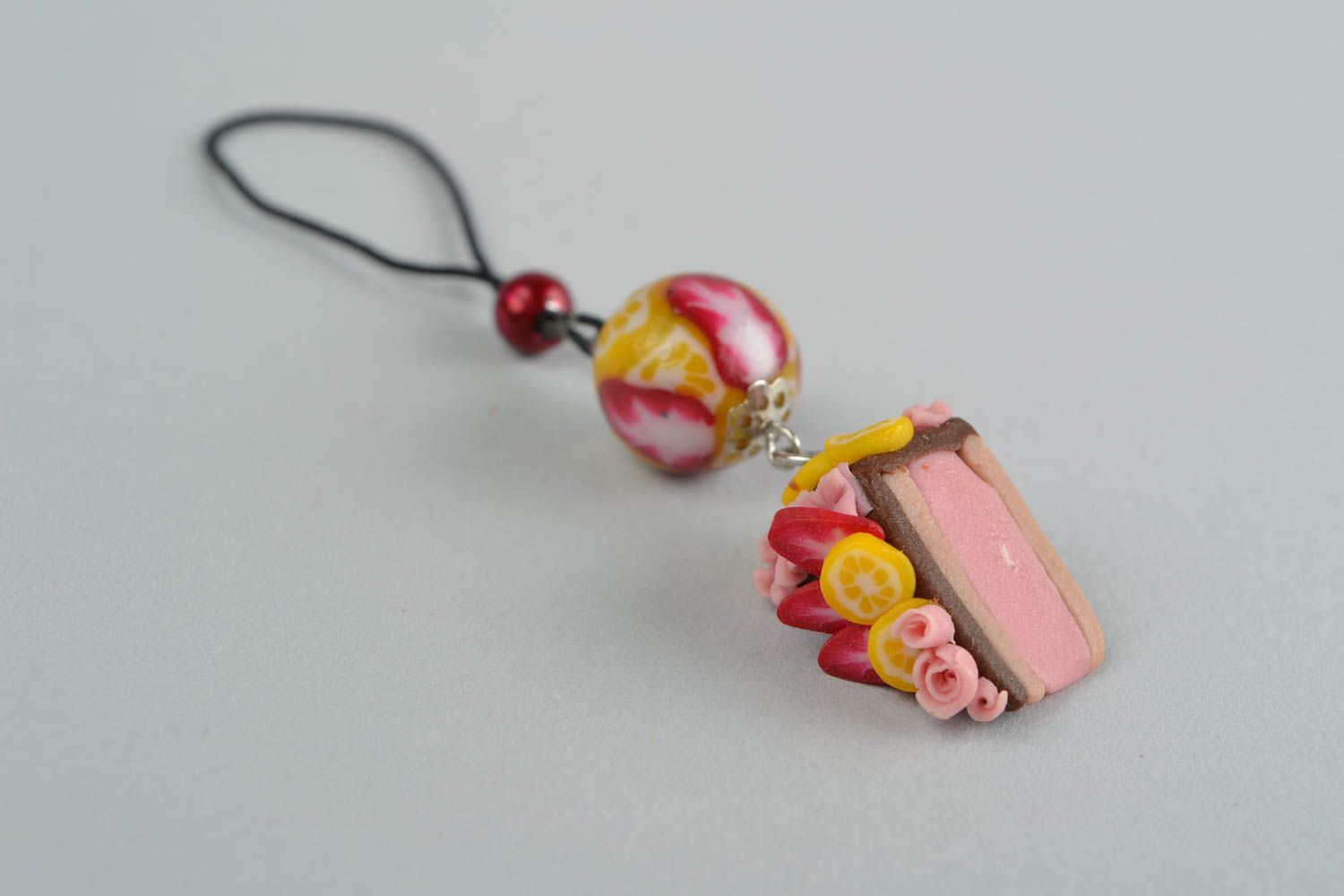 Unusual handmade molded polymer clay keychain in the shape of cake photo 4