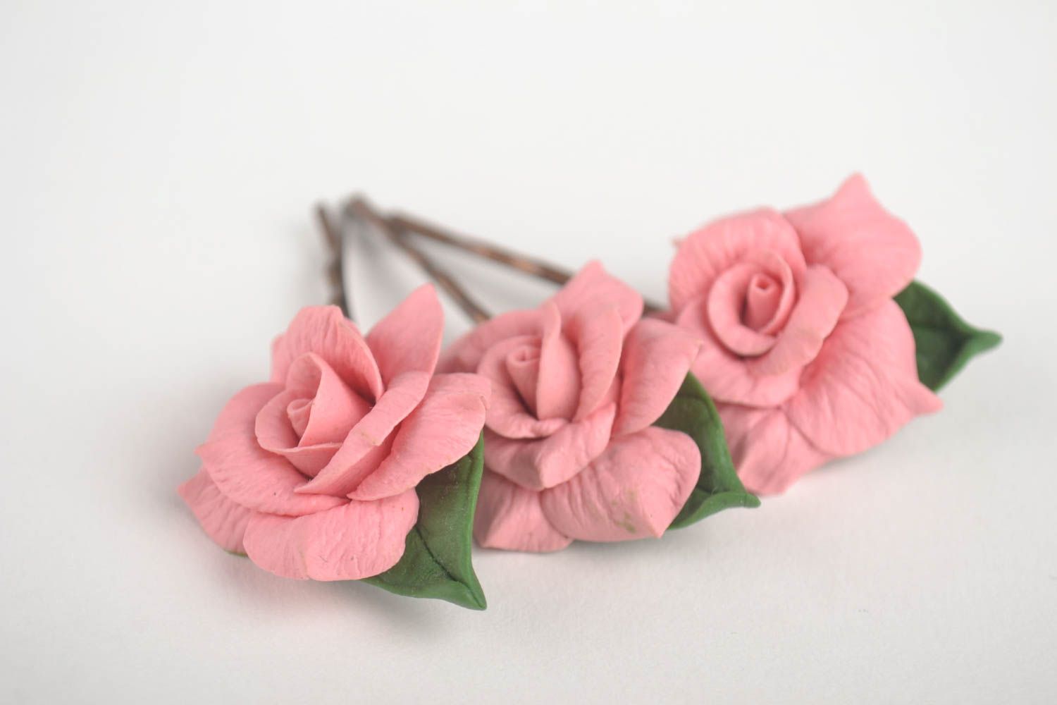 Blume Haarspangen handgemachter Schmuck Accessoires für Haare rosa Rosen Set 3 foto 2