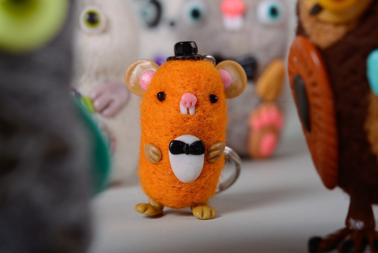 Keychain toy hand made of wool and polymer clay Hamster photo 4