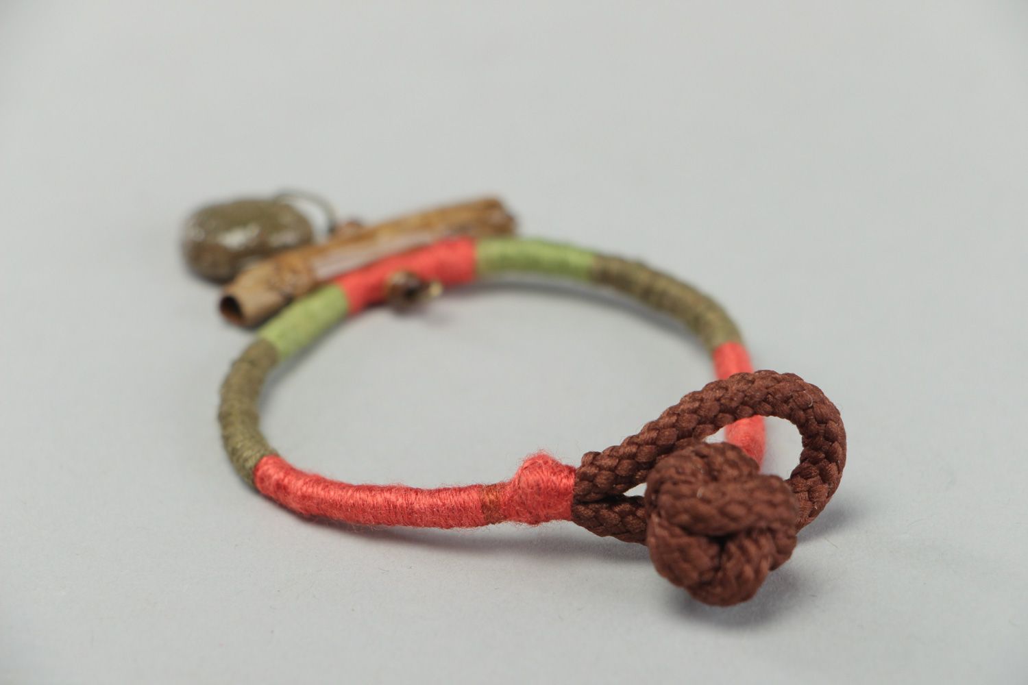 Handmade bright friendship bracelet woven of threads with seaweed in epoxy resin photo 3