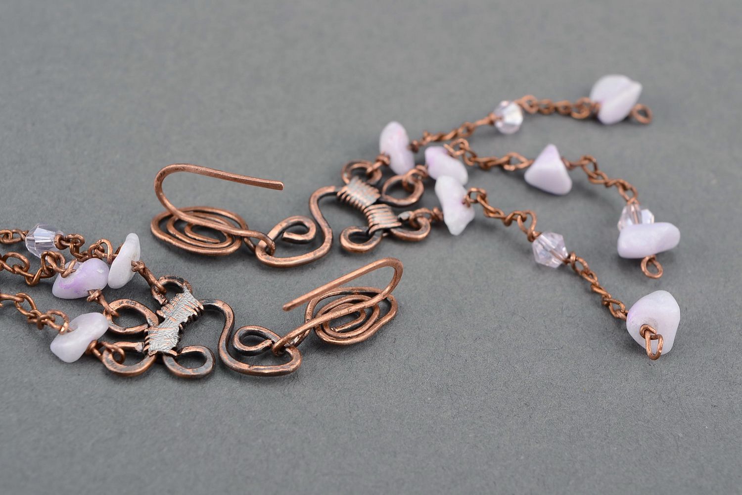 Earrings made of copper wire with czech crystal photo 5
