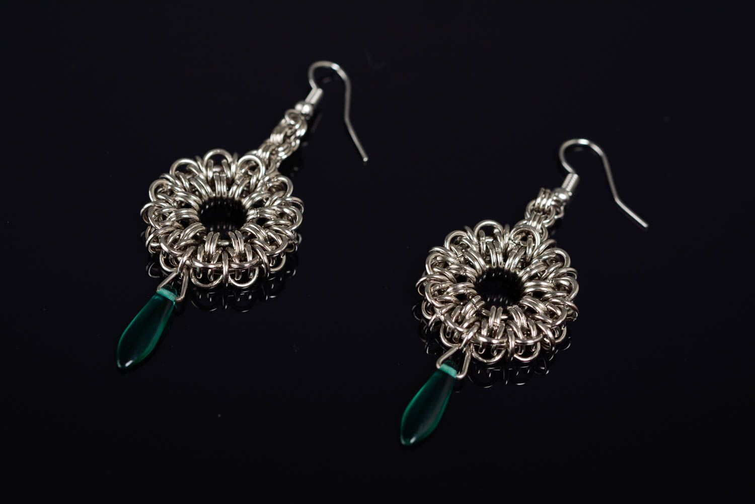 Beautiful handmade designer chainmail woven metal earrings with jewelry alloy photo 1