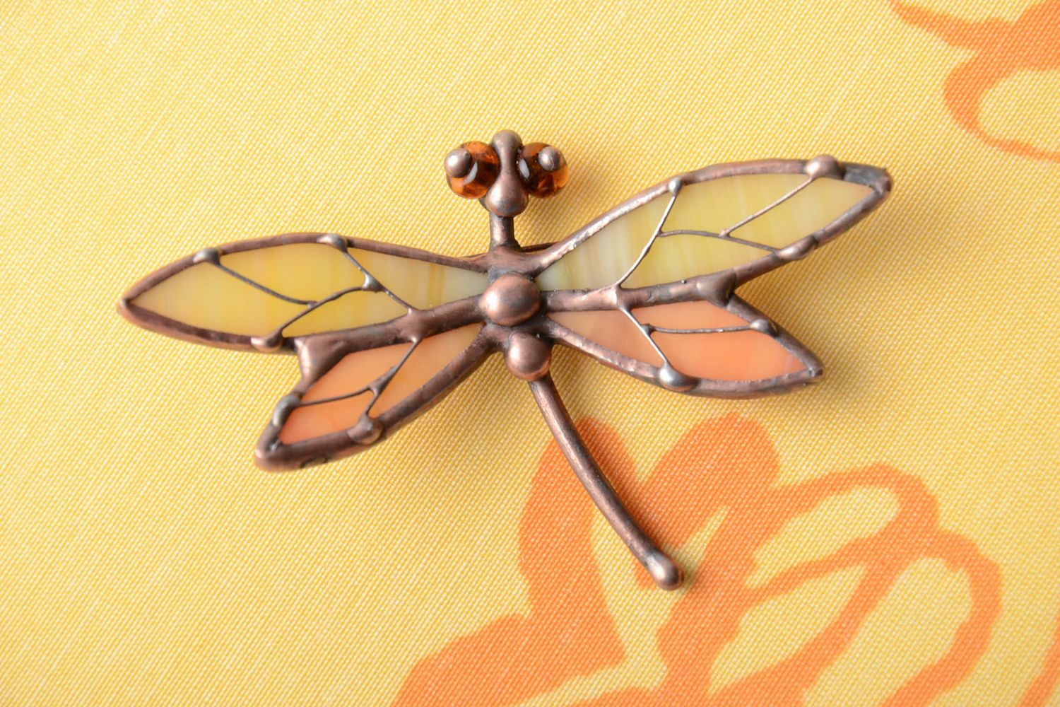 Handmade stained glass brooch in the shape of dragonfly photo 1