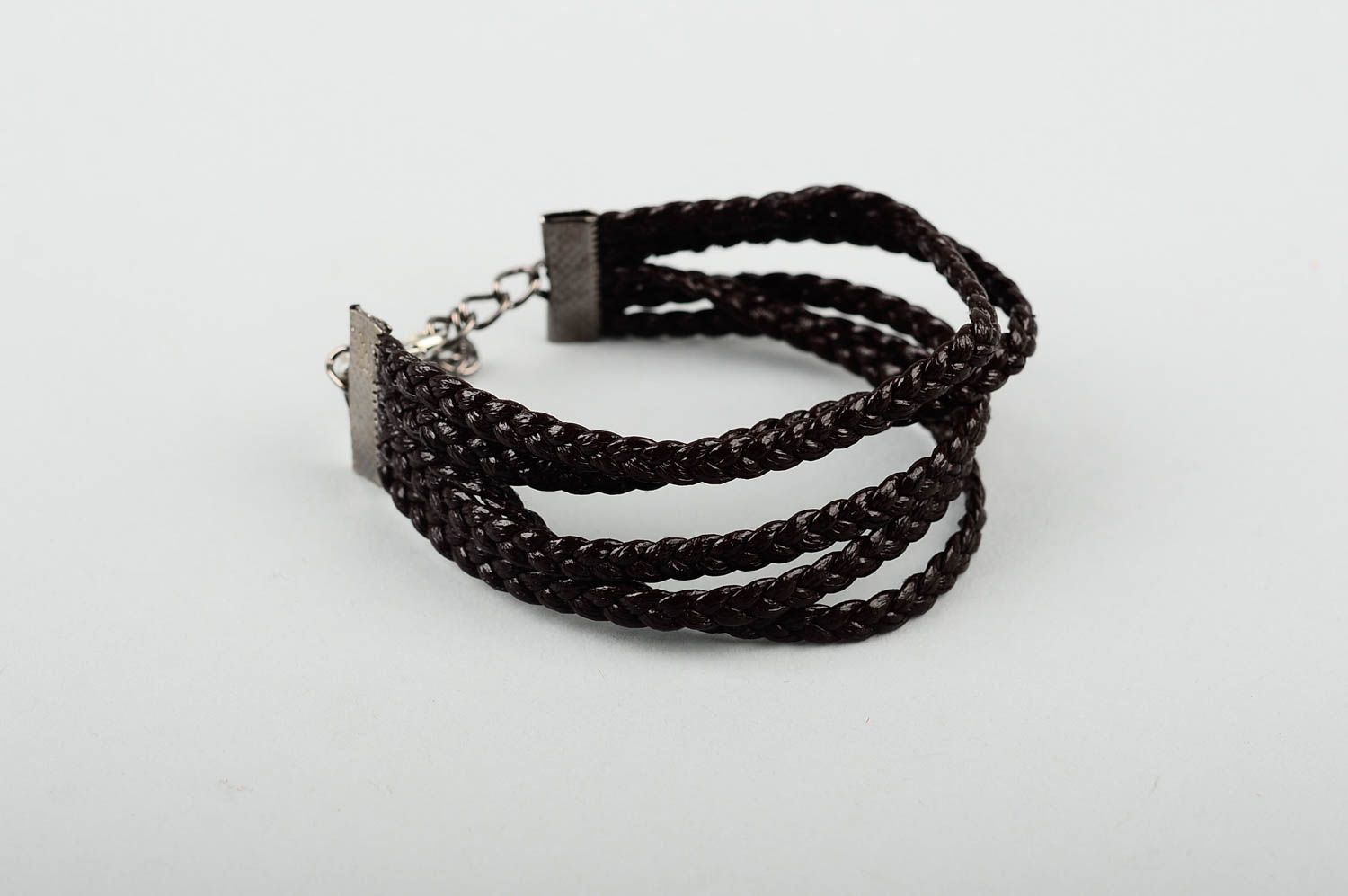 Handmade cute wide bracelet artificial leather bracelet black wrist bracelet photo 1