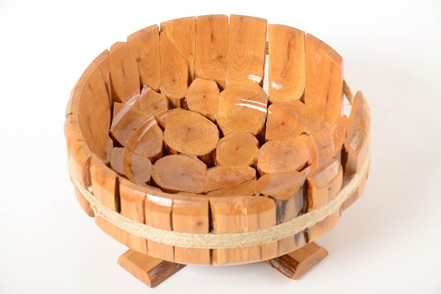 Grande bonbonnière faite main Bol à fruits rond écologique Vaisselle en bois photo 3