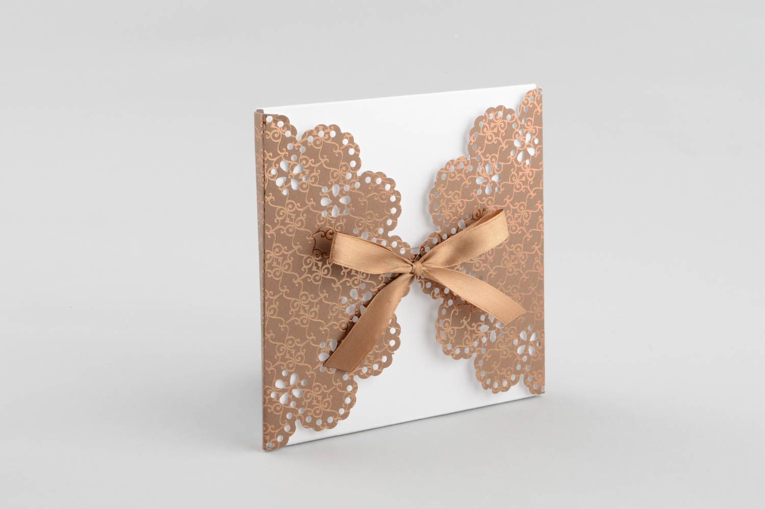 Enveloppe fait main Enveloppe créative papier ruban satin brun blanc Idée cadeau photo 5