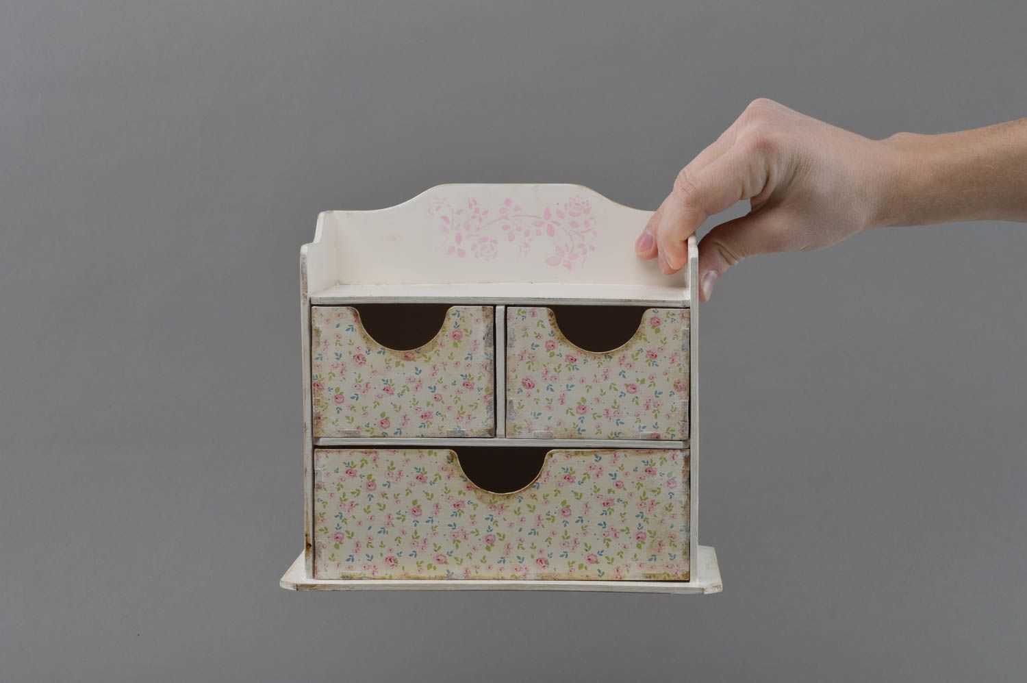 Handmade decorative designer decoupage wooden jewelry box chest of drawers  photo 4