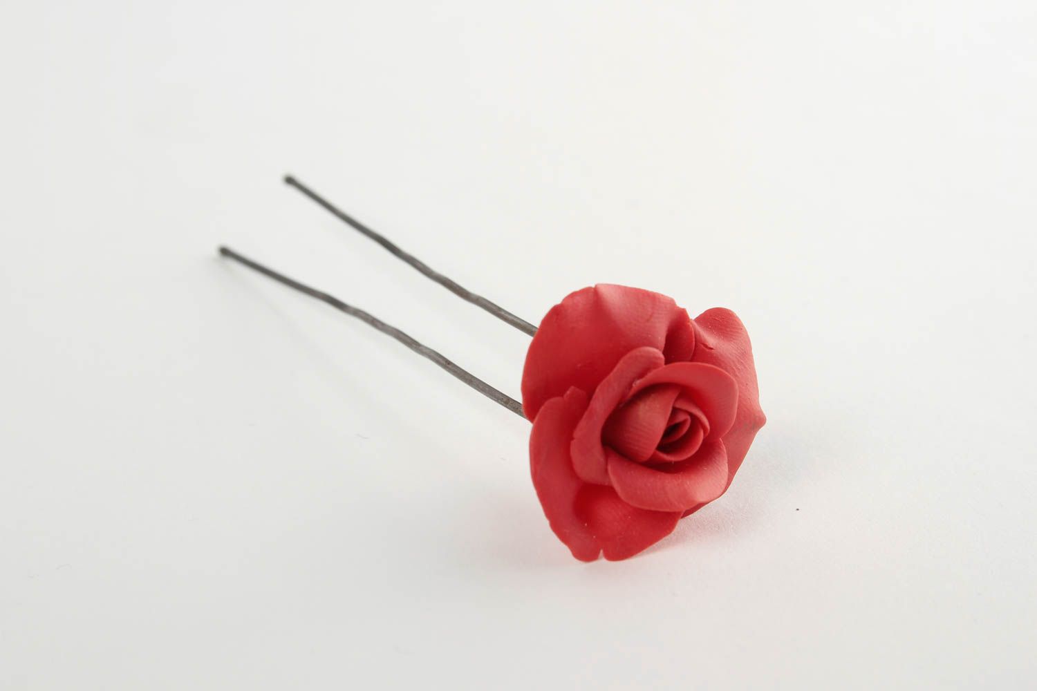 Rote Rose Blumen Haarnadel handgemachter Schmuck Haar Accessoire aus Polymer foto 4