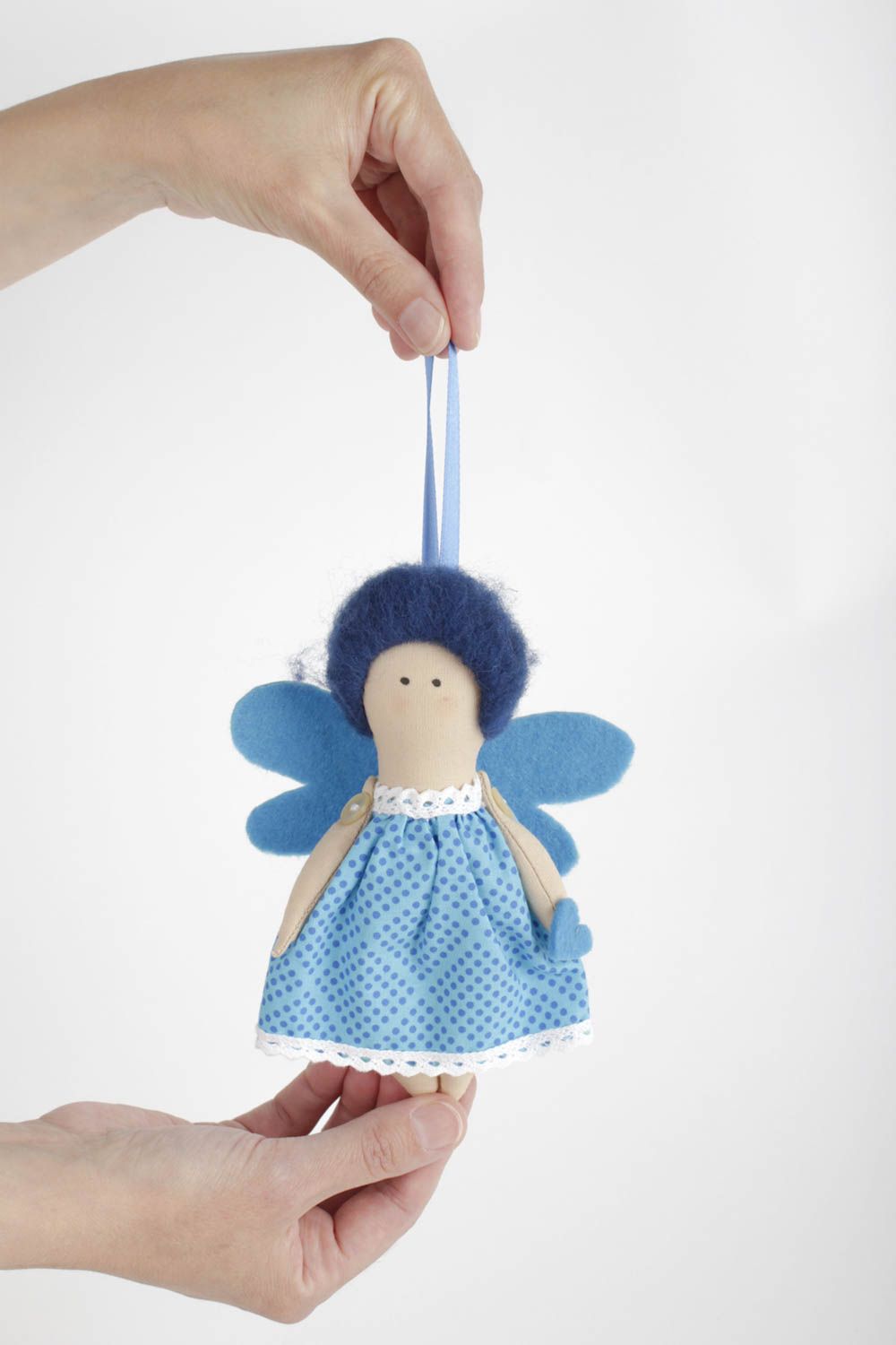 Designer Puppe handmade Deko zum Aufhängen Dekoration Wohnzimmer in Blau  foto 2