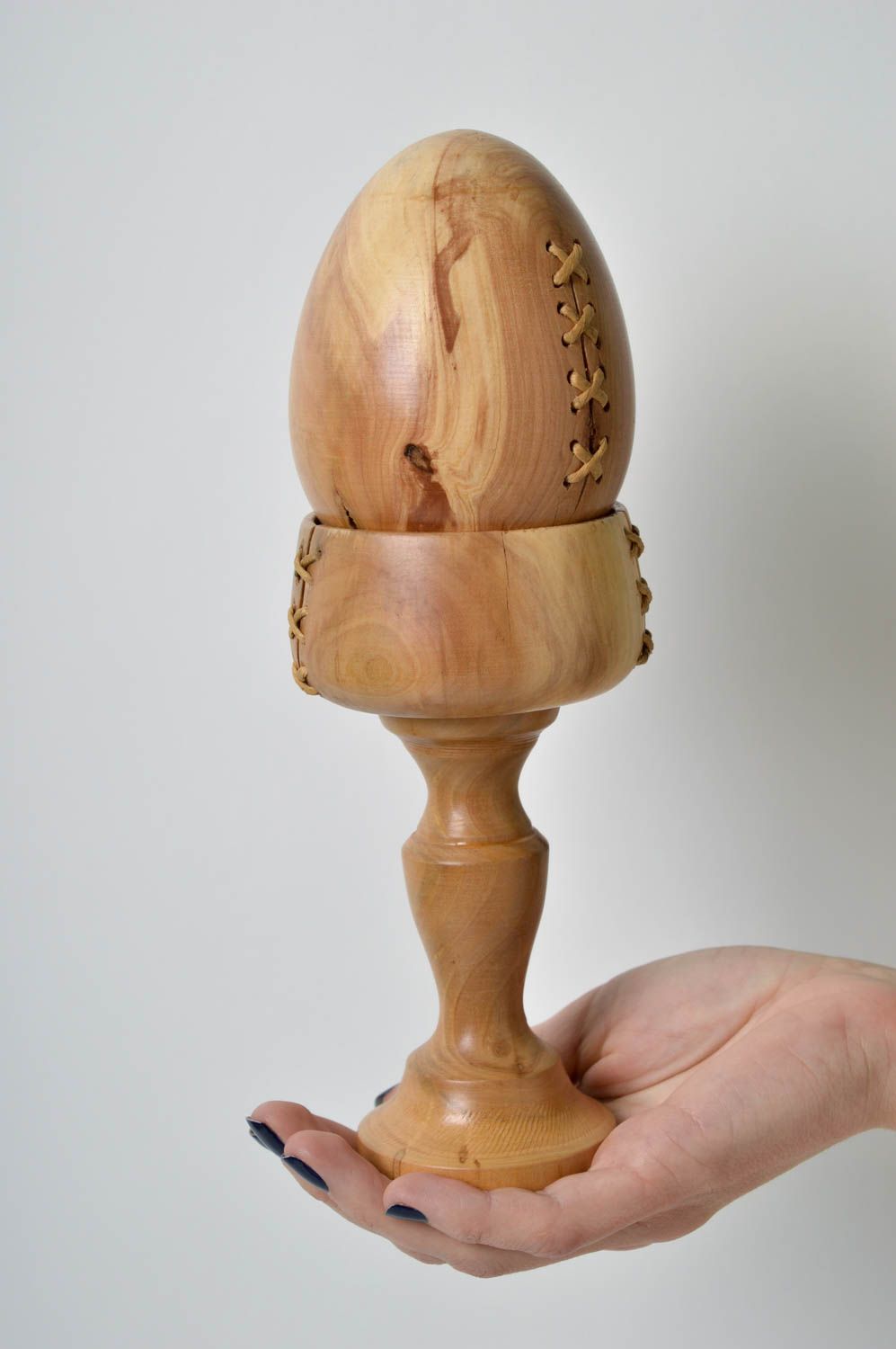 Oeuf de Pâques en bois fait main Déco maison avec support Cadeau original photo 4