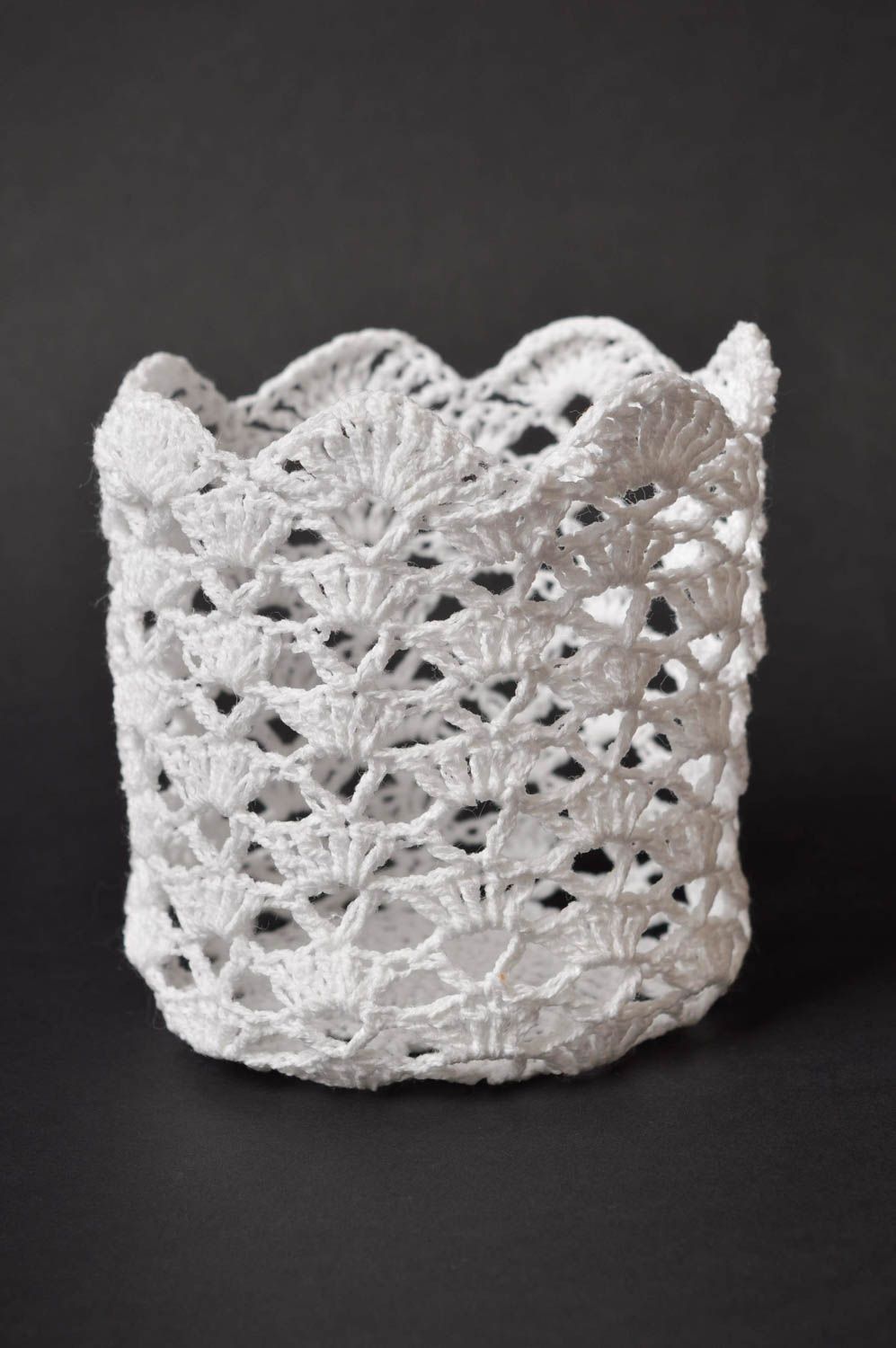Cache-verre fait main Porte-gobelet blanc tricoté en coton Accessoire cuisine photo 2