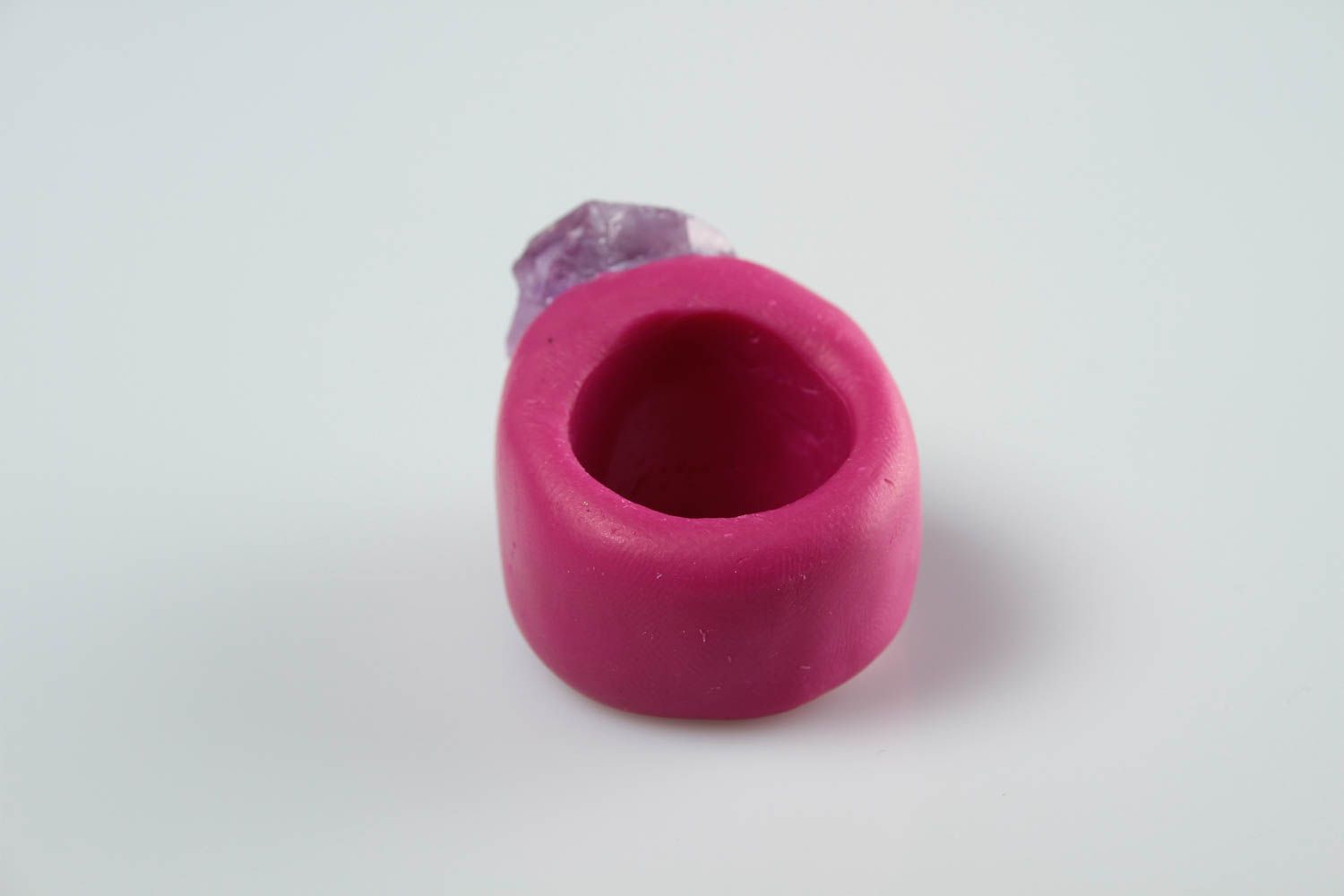 Anello da donna fatto a mano in argilla polimerica rosa bello con ametista foto 5