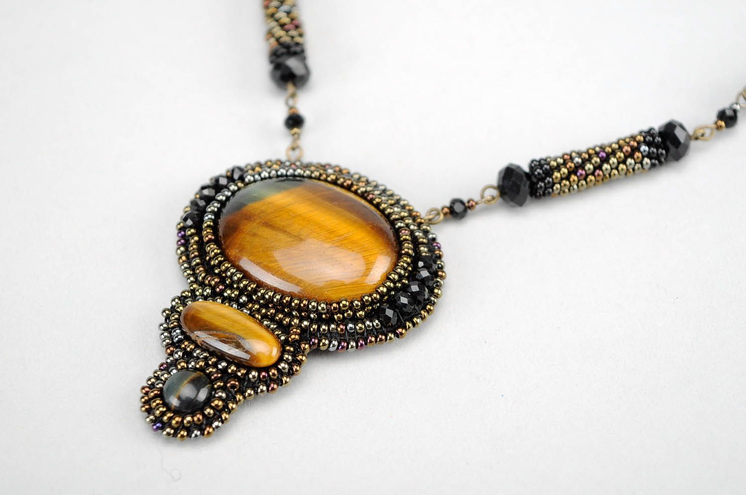 Pendant with Beads and Tiger's Eye Stone photo 1
