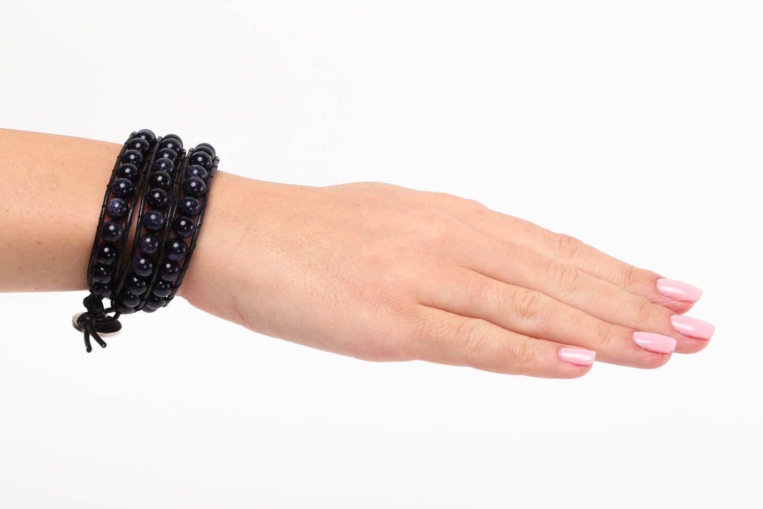 Bracelet pierres naturelles Bijou fait main noir multirang Accessoire femme photo 5