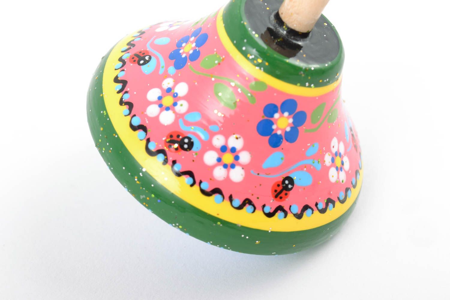 Bright painted small handmade children's wooden spinning top photo 5