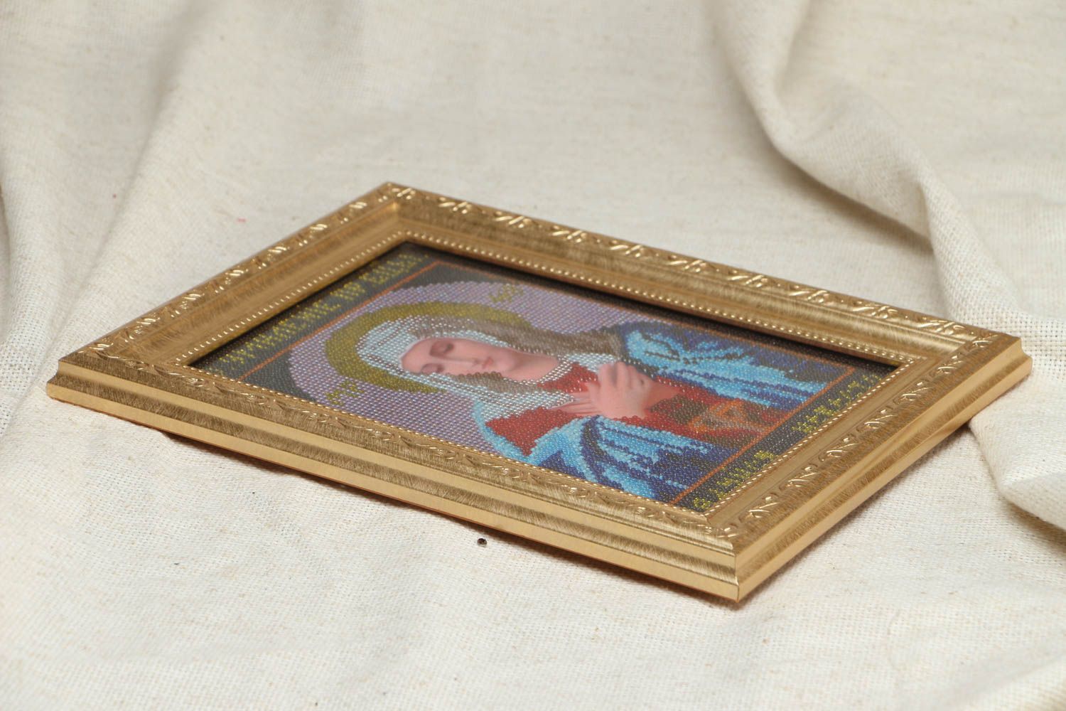 Bead embroidered icon The Virgin Mary of Tenderness photo 3