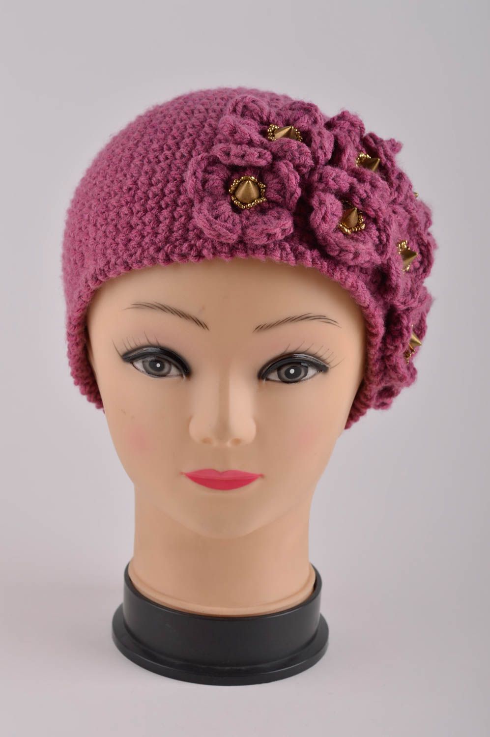 Bonnet tricot fait main Chapeau en laine d'hiver Vêtement pour femme original photo 3