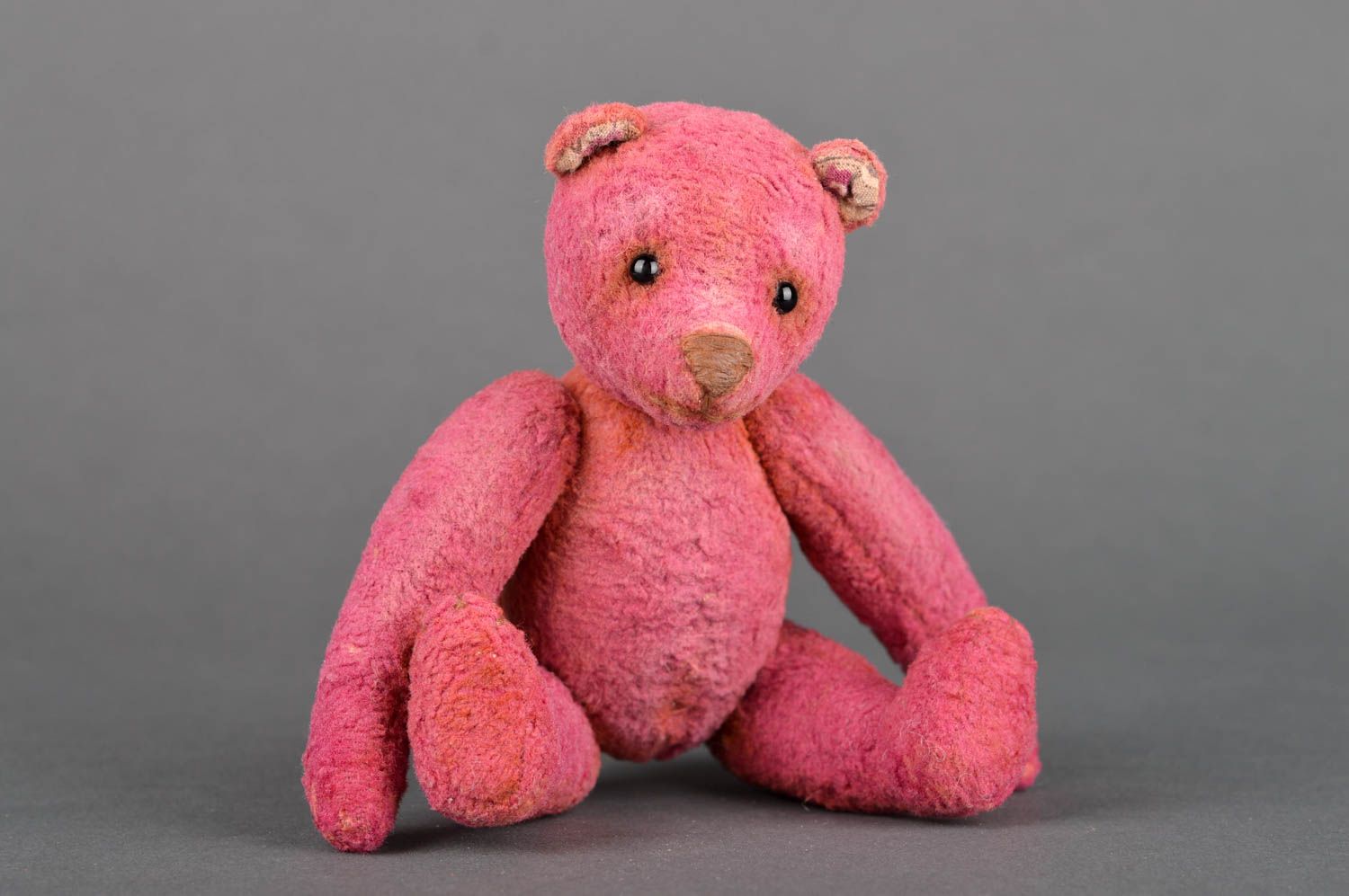 Игрушка ручной работы розовый игрушечный мишка для декора интересный подарок фото 2