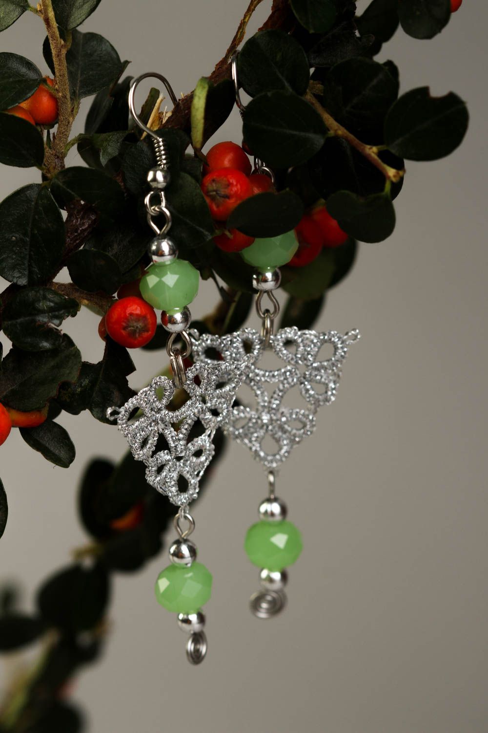 Beautiful handmade tatting earrings woven textile earrings cool jewelry photo 1