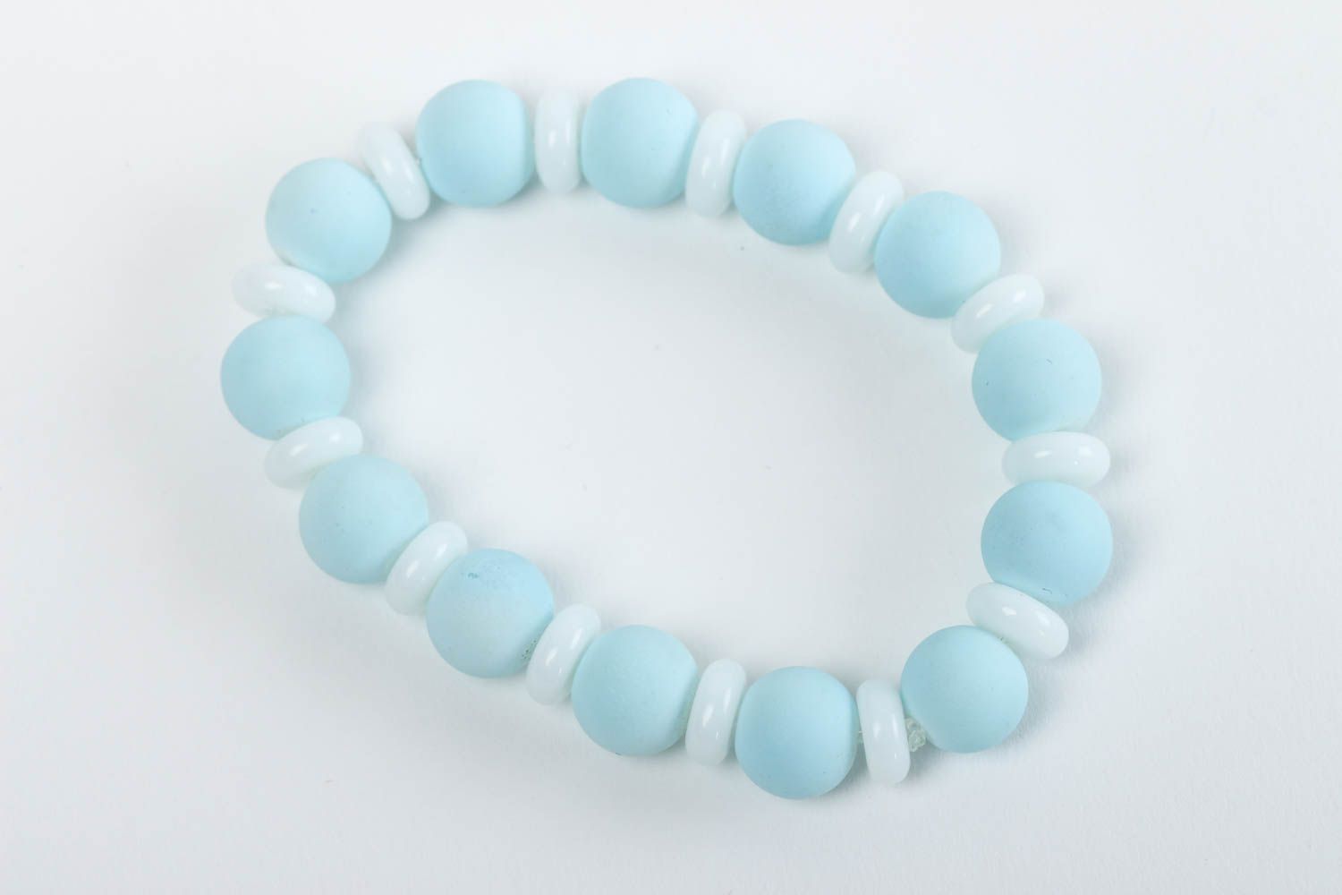 Bracelet bleu pastel Bijou fait main en perles céramiques Cadeau pour femme photo 3