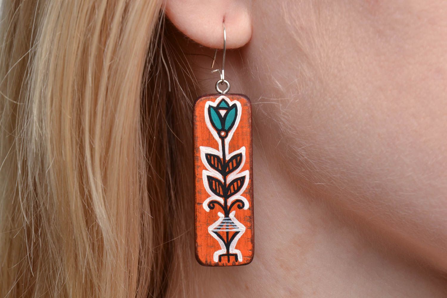 Hand painted wooden earrings photo 5