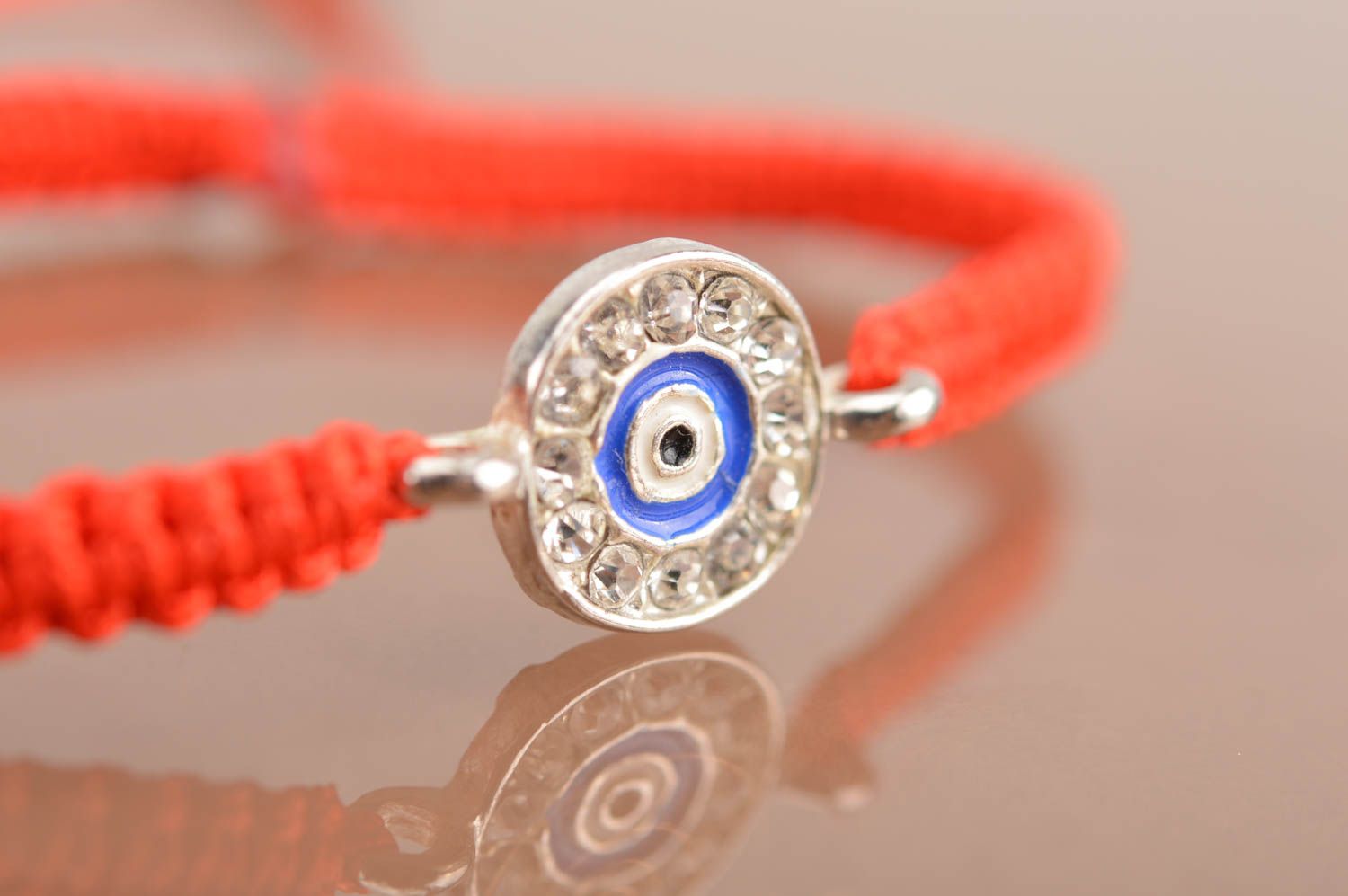 Beautiful handmade friendship bracelet woven of red threads designer jewelry photo 4