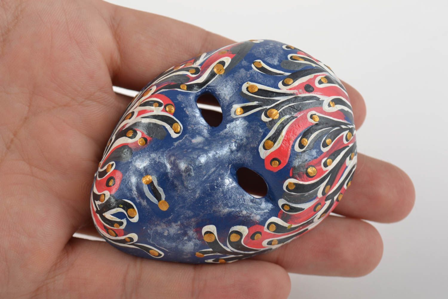 Petit magnet masque carnaval en céramique fait main peint bleu pour frigo photo 2
