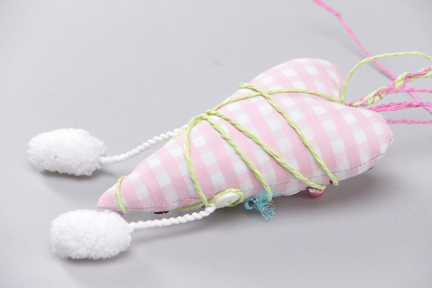 Handmade decorative fabric soft toy heart pendant for home interior photo 3