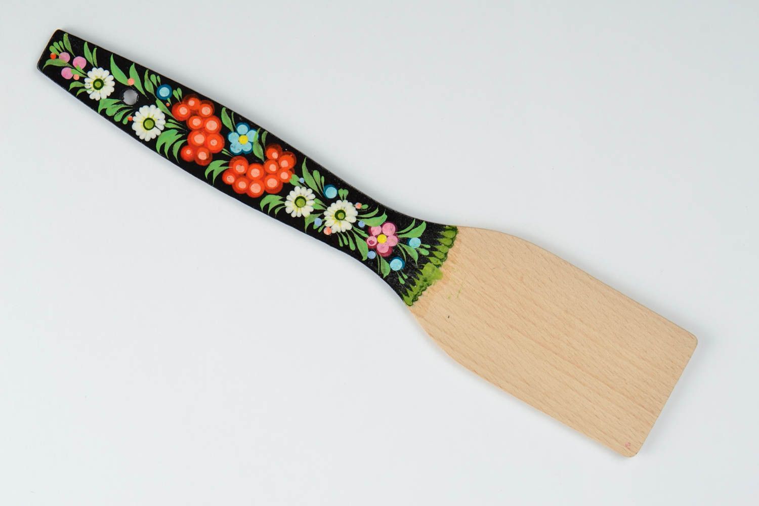 Handmade wooden spatula designer kitchen tool Petrykivka style home decoration photo 3