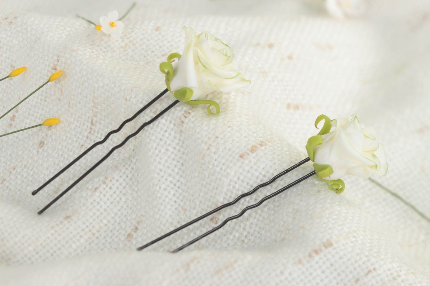 Handmade hair pins flower hair pins polymer hair pins unusual set of 2 items photo 1