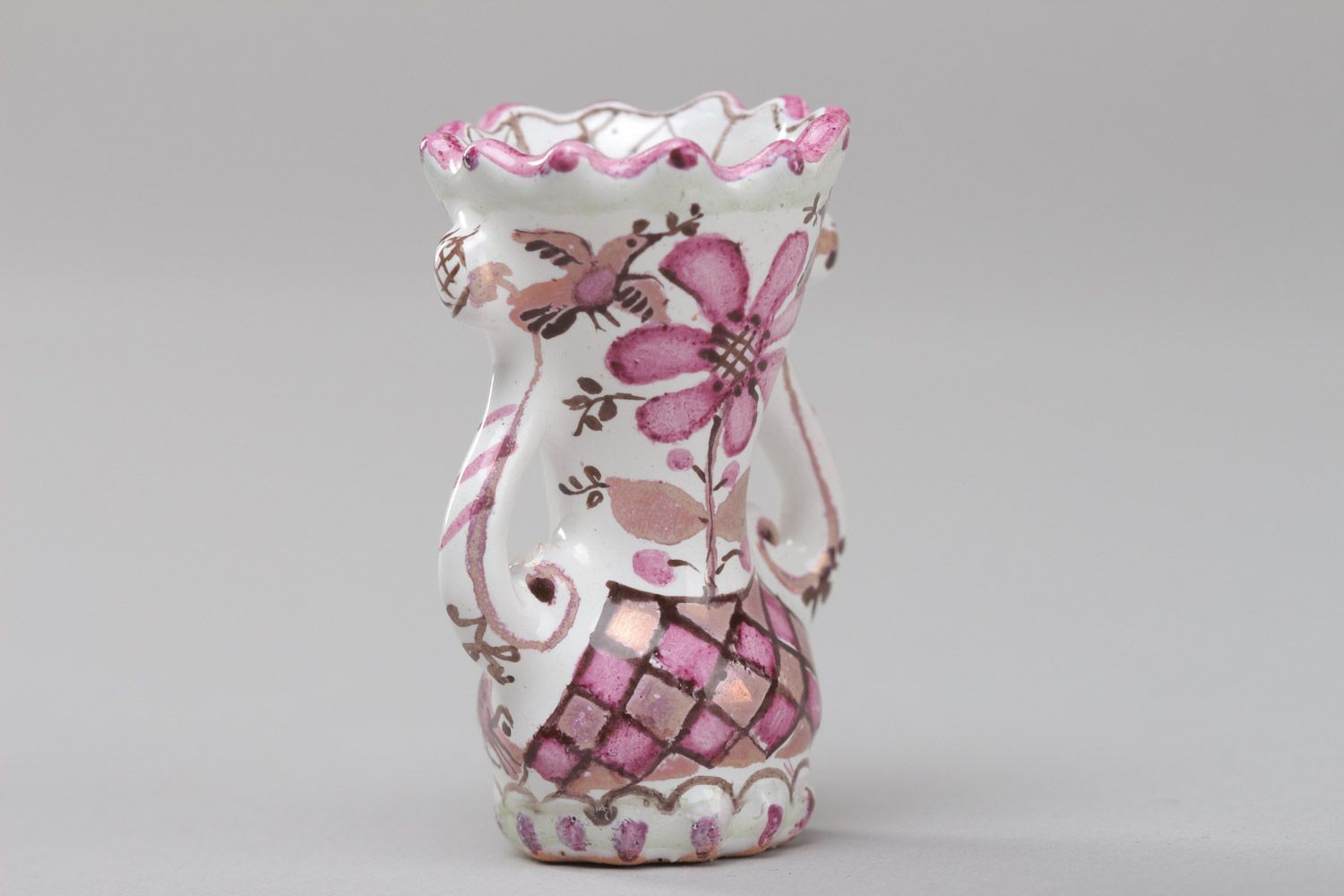 Handmade decorative ceramic miniature vase figurine with painting photo 4