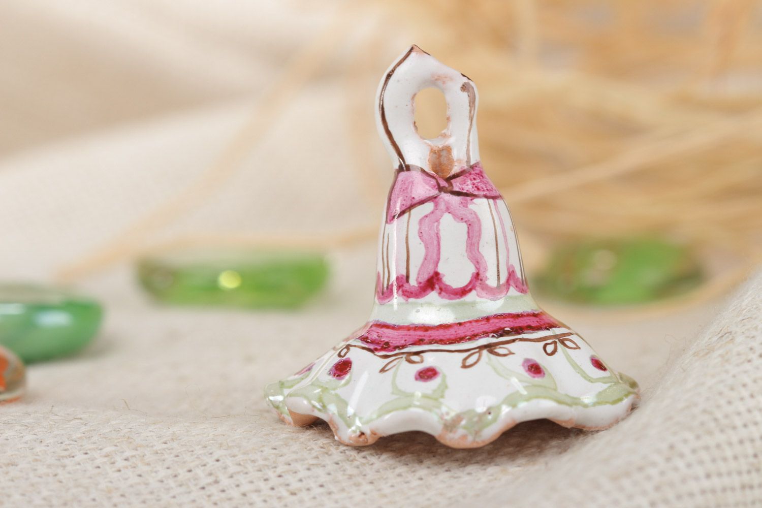 Gentle homemade ceramic bell painted with enamel and dyes photo 1