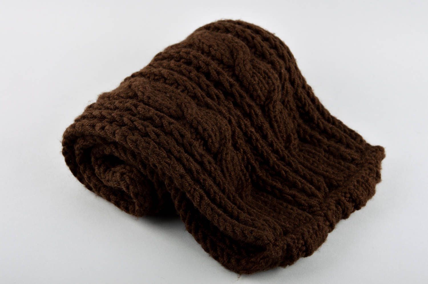 Handmade warm brown scarf winter cute accessory beautiful knitted scarf photo 1