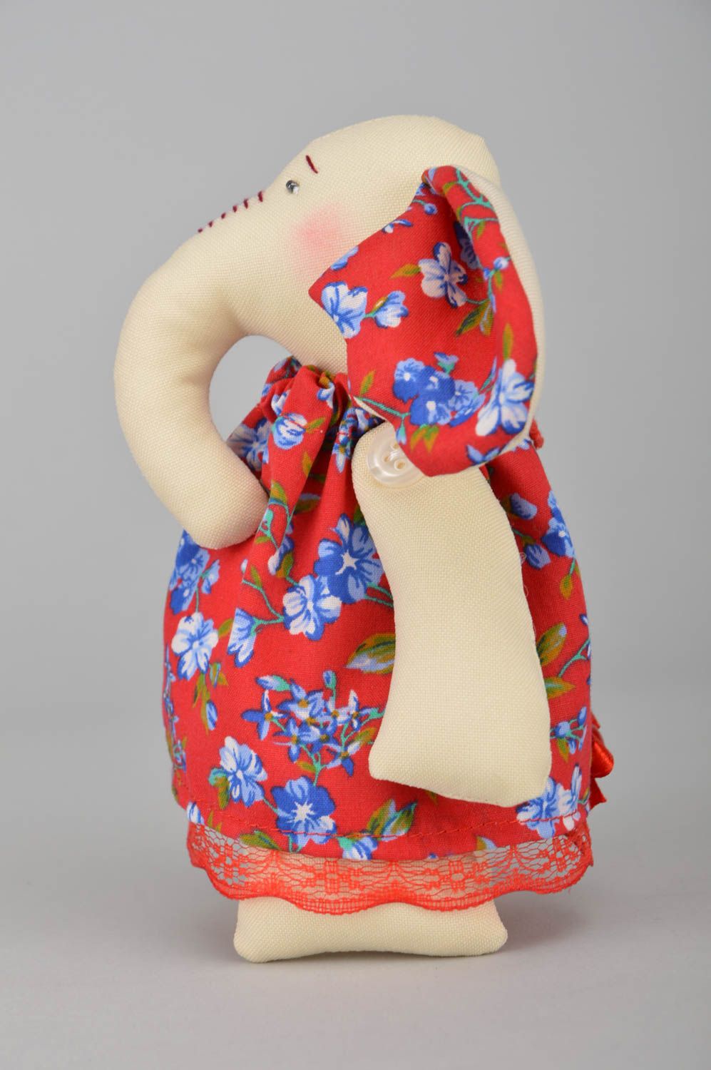 Тканевая игрушка слоник в цветочном платье ручной работы детская красивая фото 3