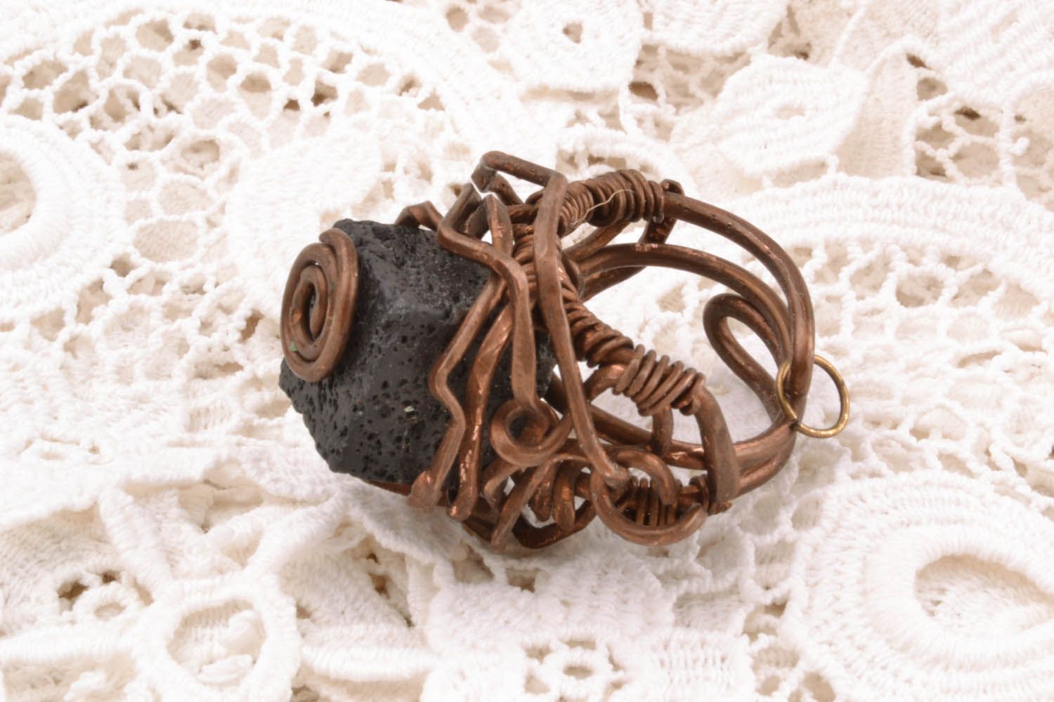Copper ring with shungite stone photo 1