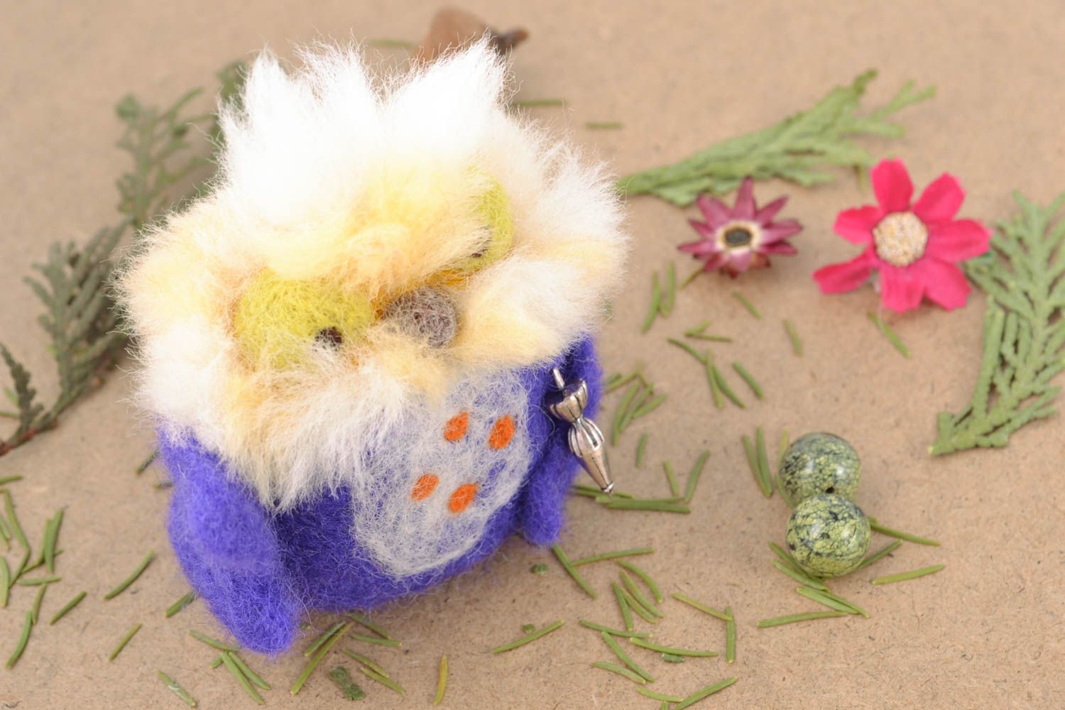 Petit jouet en laine feutrée fait main décoratif hibou cadeau pour enfant photo 1